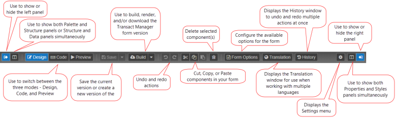 Maestro editor toolbar for forms